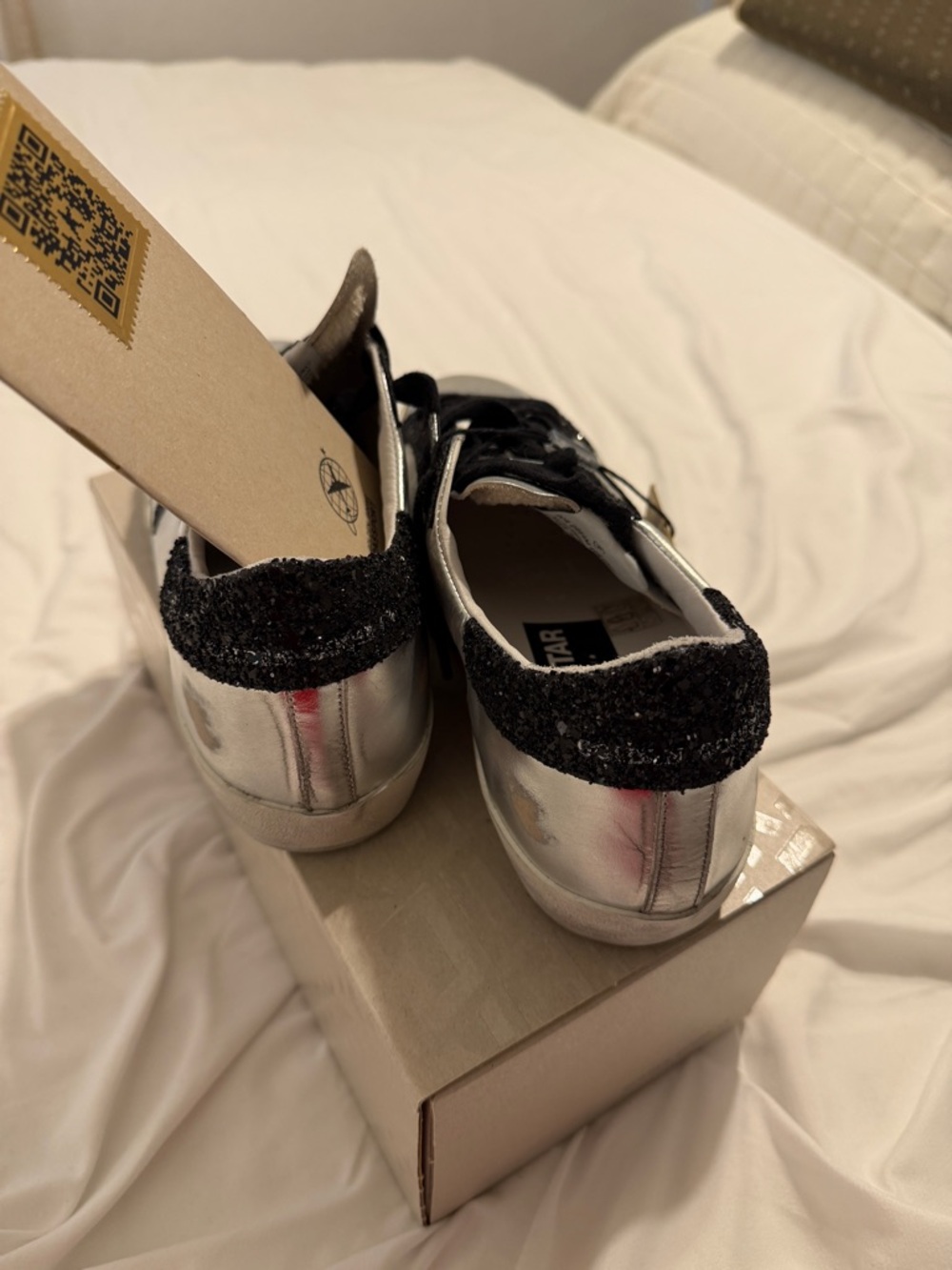 Golden Goose Silver & Black Glitter Star Sneakers - Picture 3 of 6